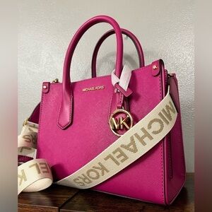 Michael Kors Maple Small Satchel Deep Fuchsia Leather Crossbody NWT